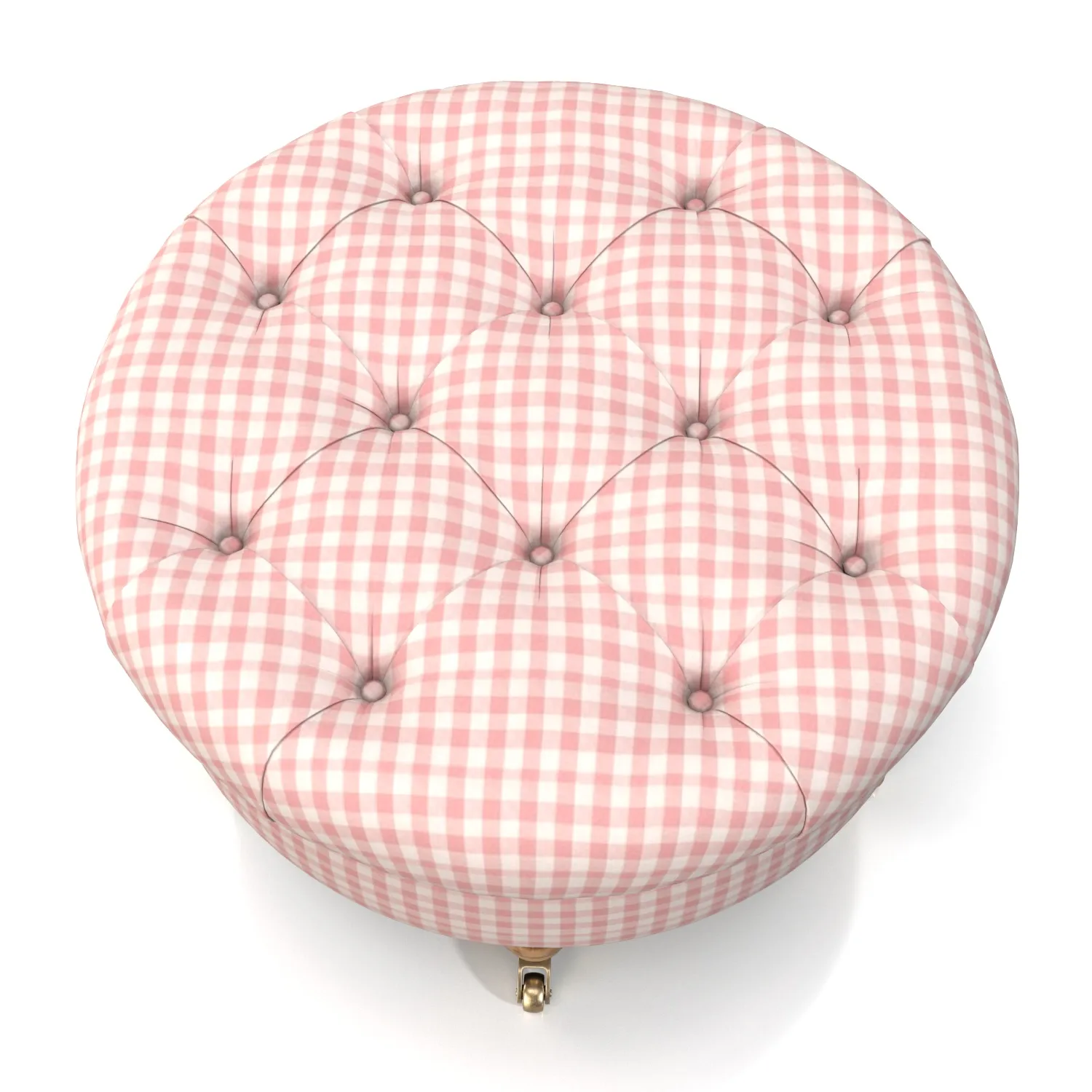 Upholstered Pink Gingham Round Ottoman PBR 3D Model_04